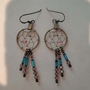 Dreamcatcher Earrings with Blue and Purple Beads